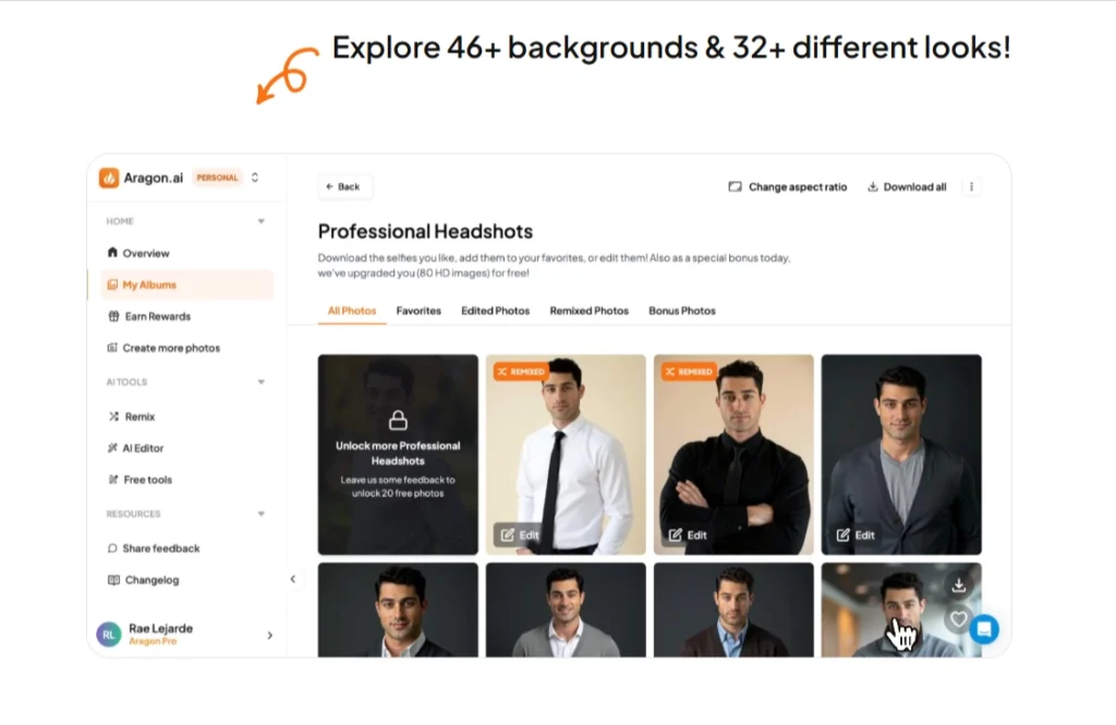 Aragon.ai backgrounds and looks option