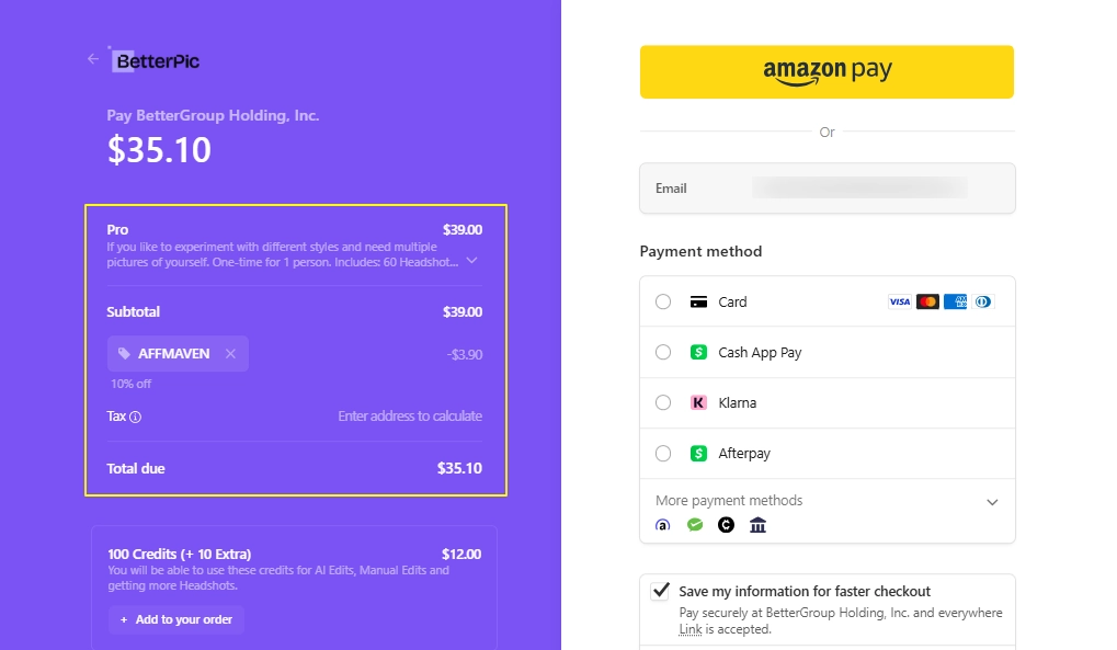 BetterPic Coupon Code-Checkout Page