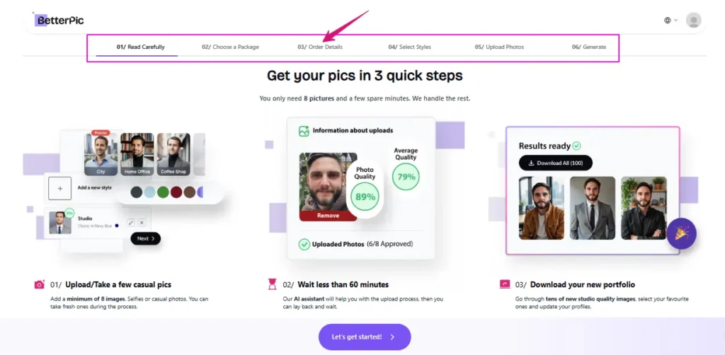 BetterPic Order Details Page