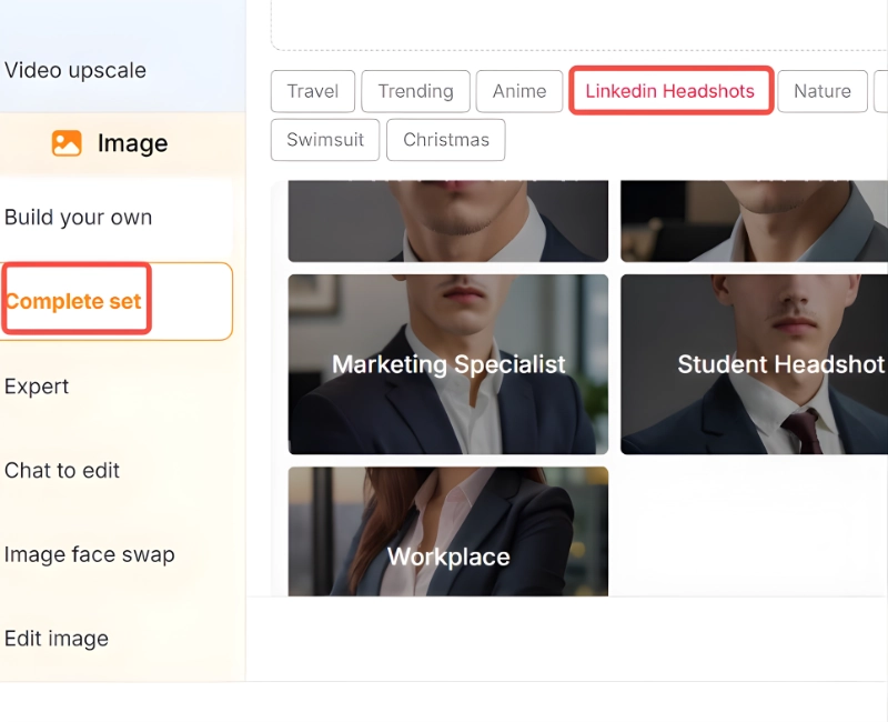 APOB AI Image- Using Complete Set feature for Trending Headshot Styles