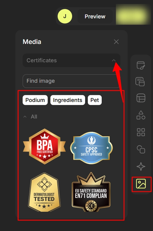 Ecommerce-specific assets in Mujo AI Design Editor