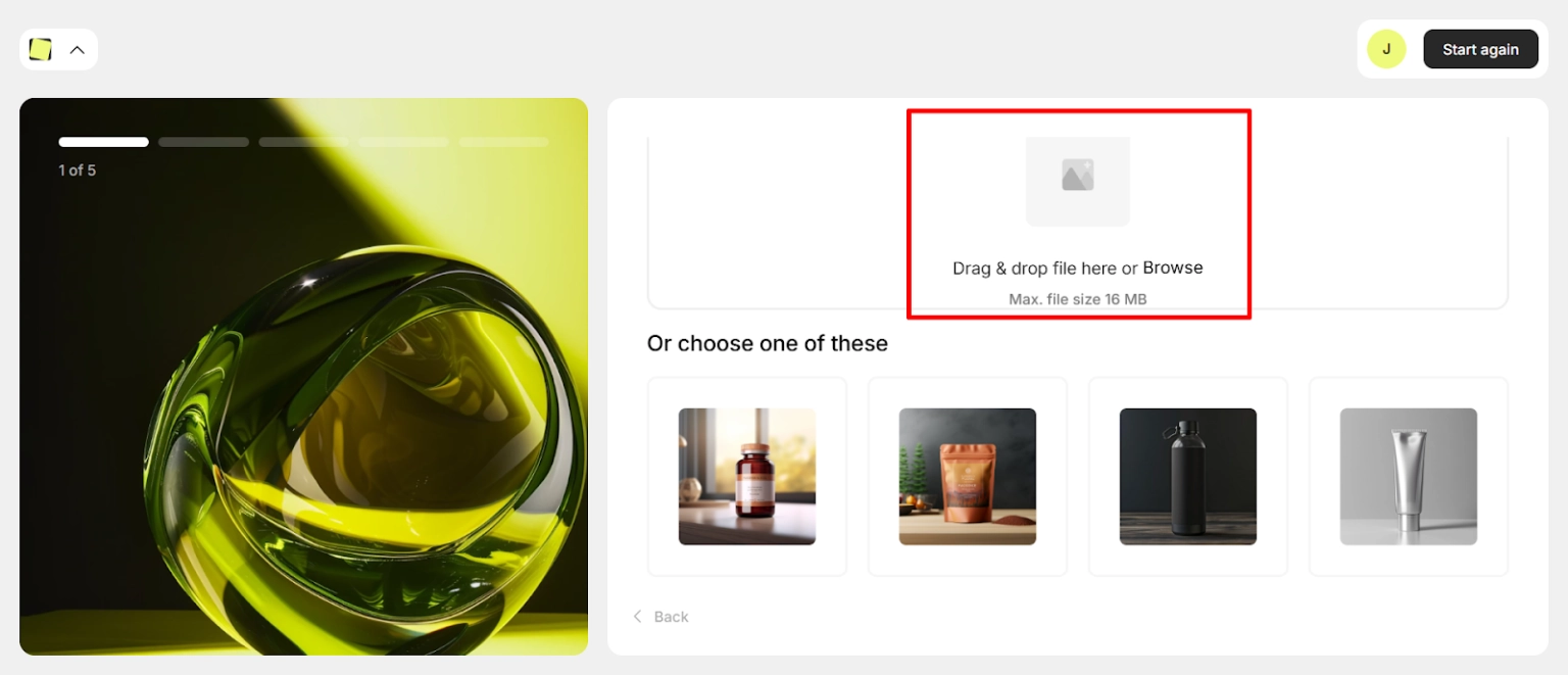 Uploading product photo in Mujo AI