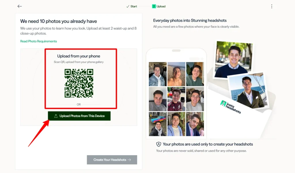 InstaHeadshot - Upload Your Photos