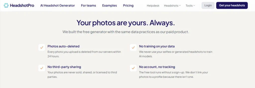HeadshotPro Data Privacy